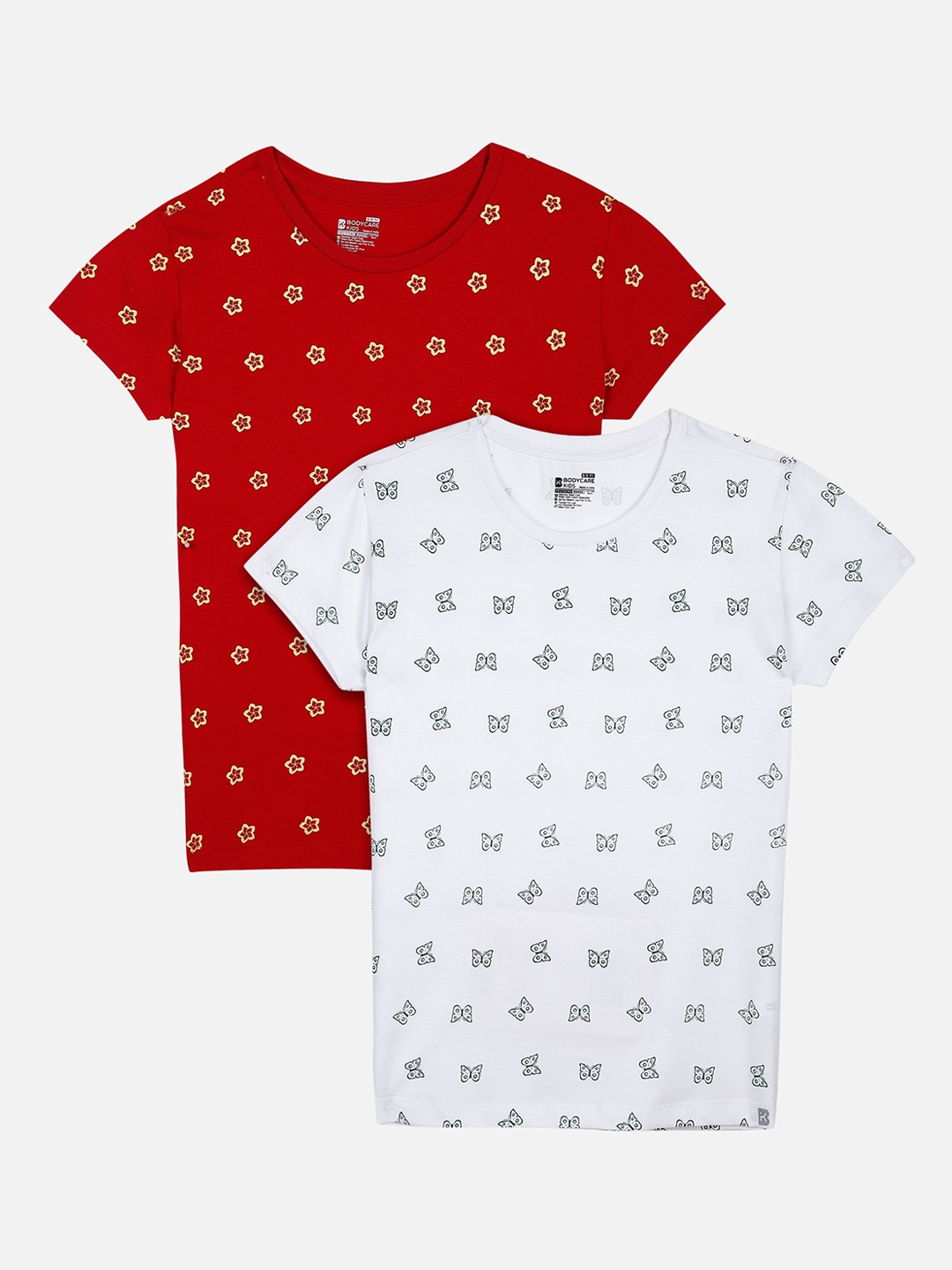 

PROTEENS Girls Pack of 2 Slim Fit Printed Antiviral & Antibacterial Round Neck T-shirts, Red