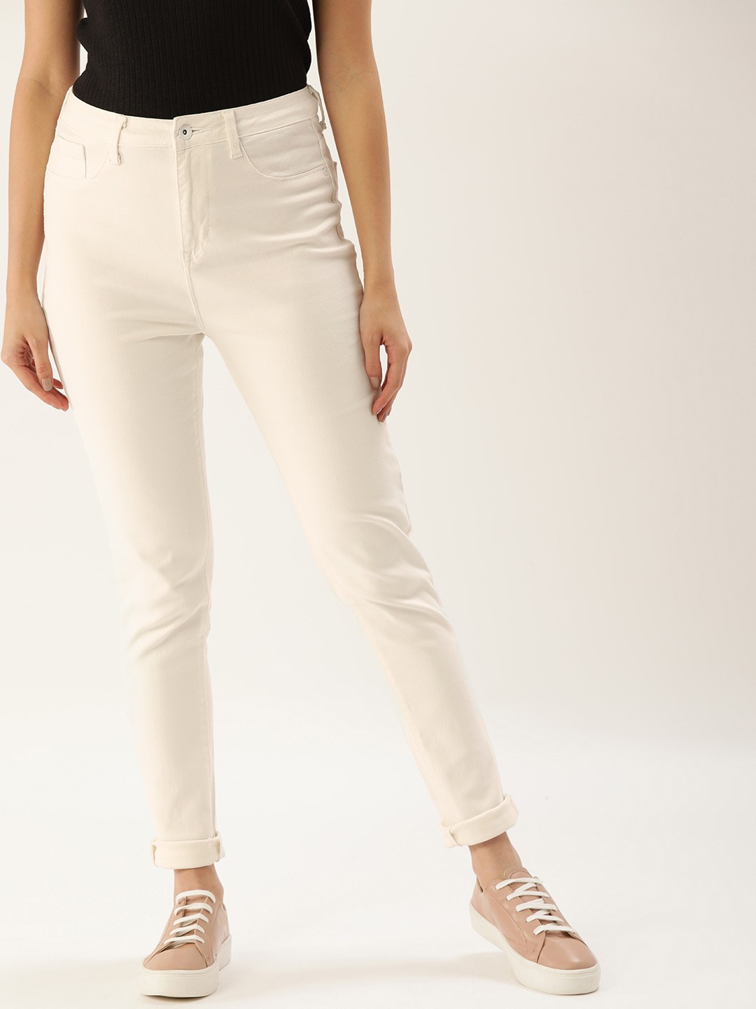 

ether Women Off White Skinny Fit High-Rise Stretchable Jeans