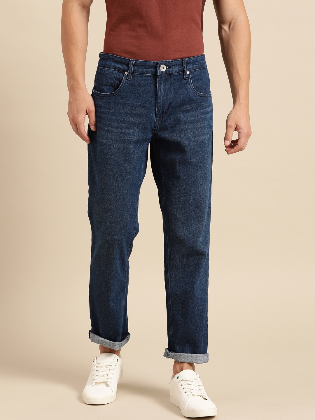 

ether Men Navy Blue Regular Fit Mid-Rise Clean Look Stretch Jeans