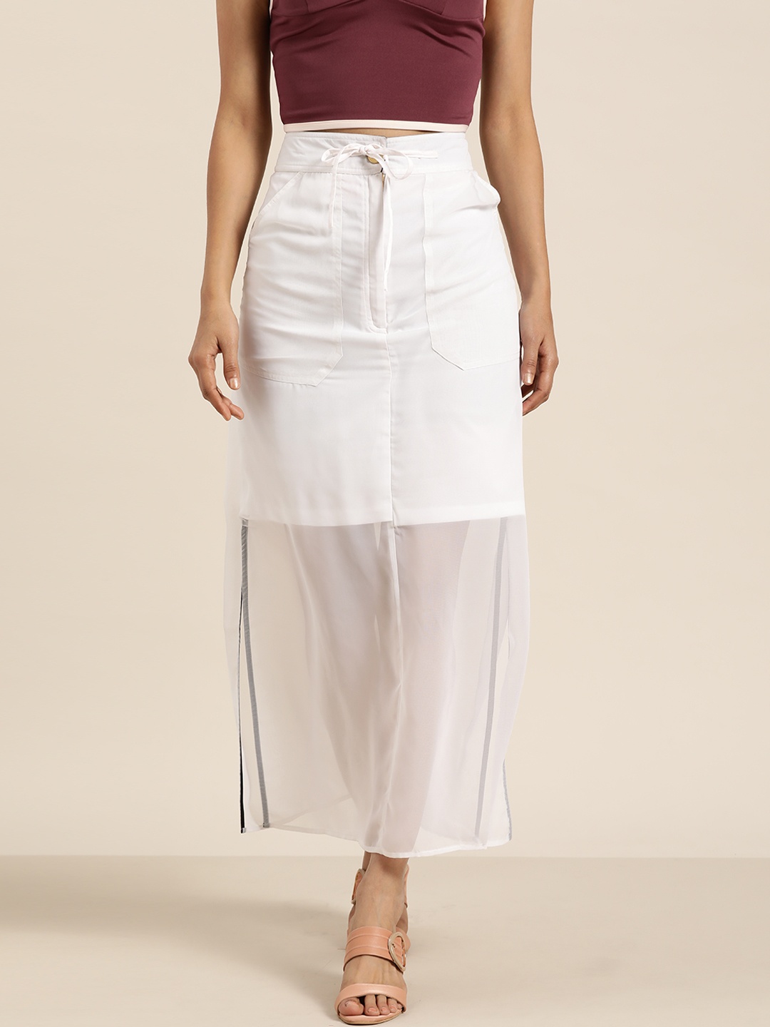 

Qurvii Women White Solid Straight Skirt