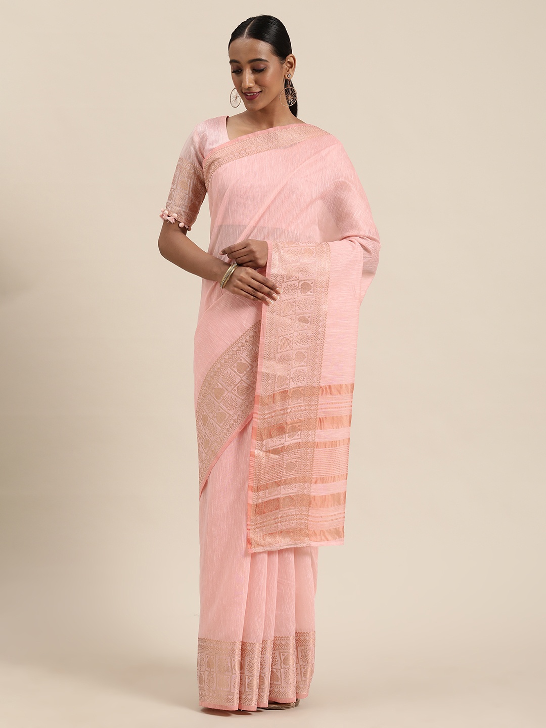 

Saree mall Pink Solid Silk Blend Saree