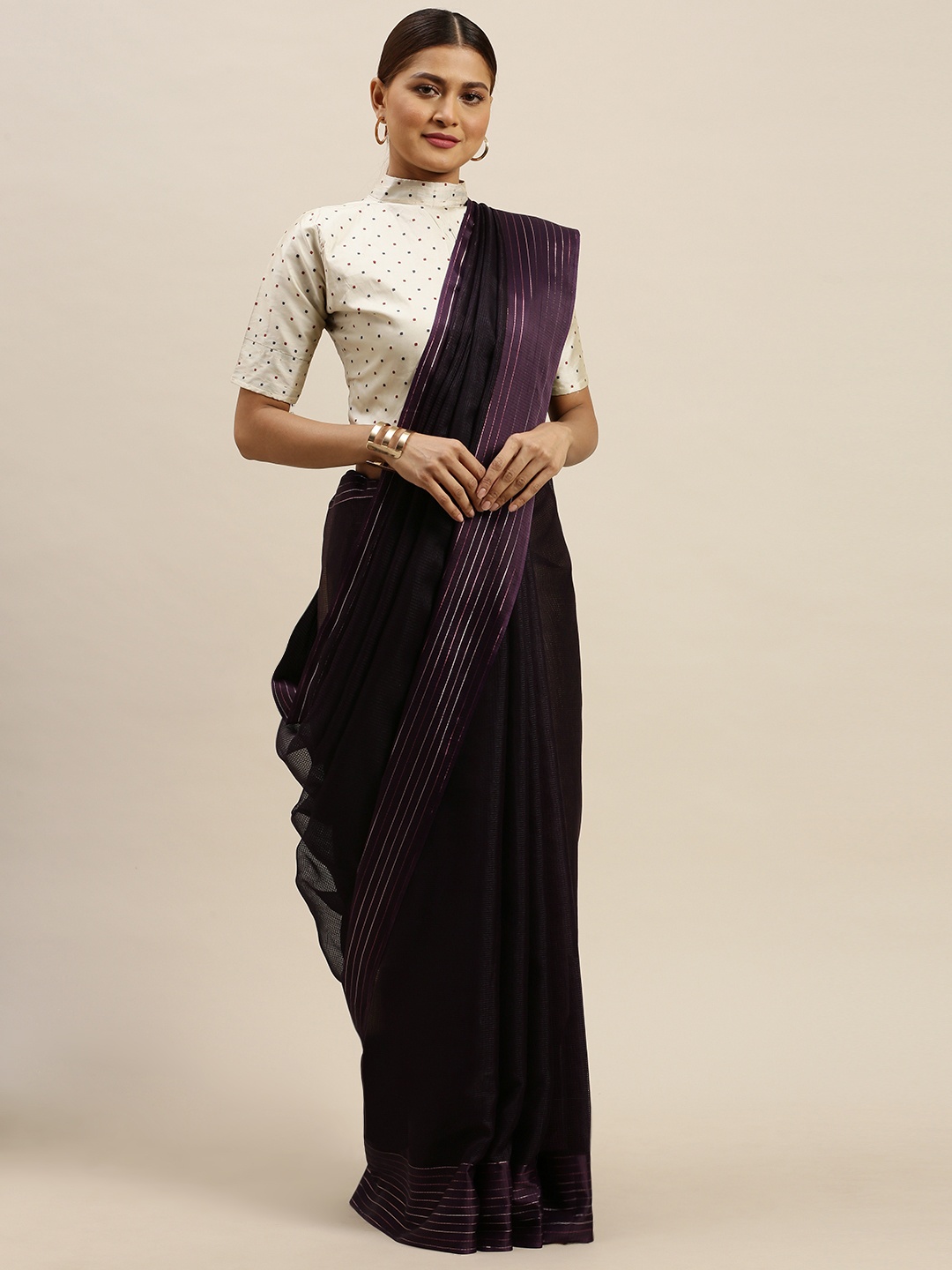 

Saree mall Violet Fancy Net Solid Mysore Silk Saree