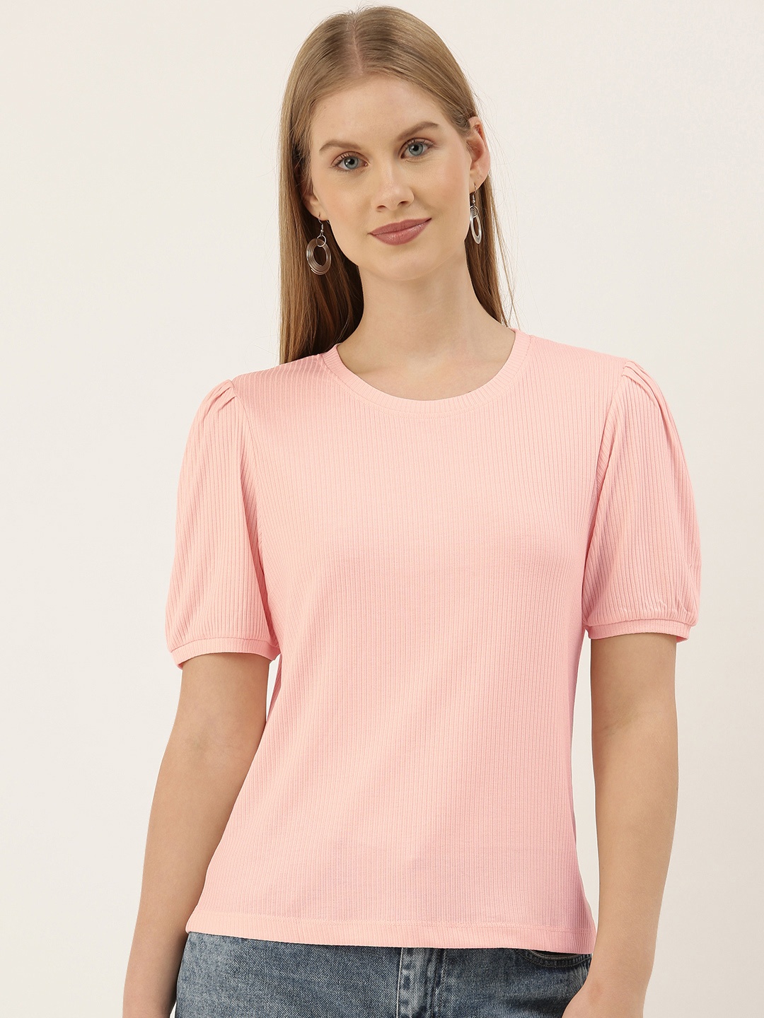 

AND Pink Puff Sleeves Regular Top