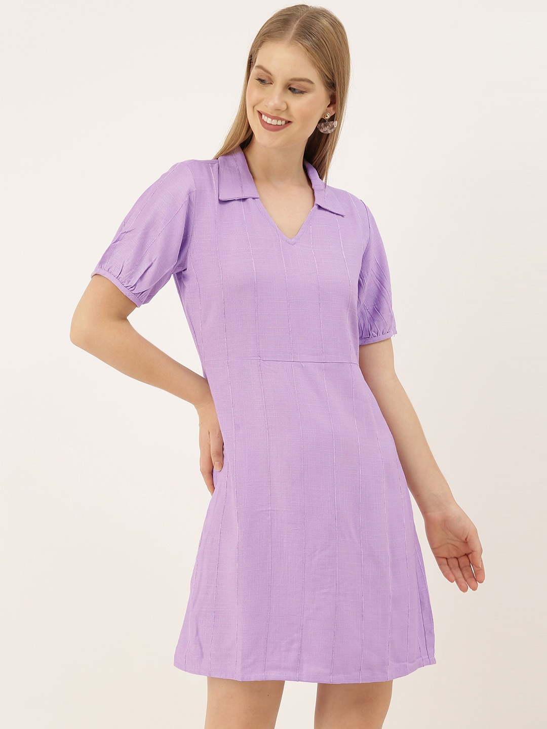 

AND Women Lavender Self Design A-Line Dress