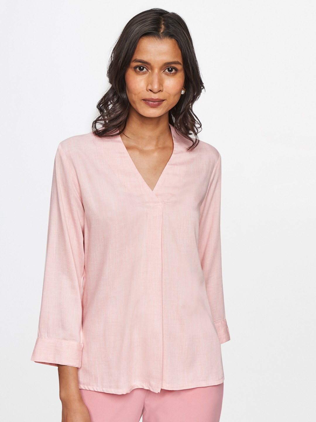 

AND Women Pink Solid Blouson Top
