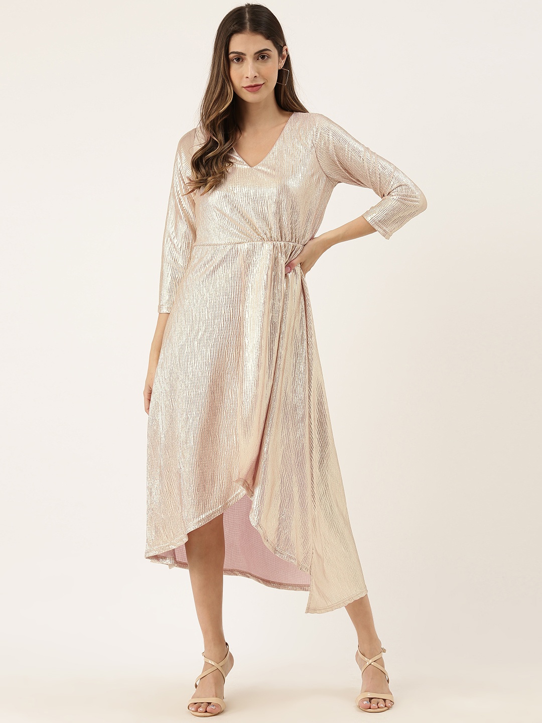 

AND Women Rose Gold Embellished Fit and Flare Dress