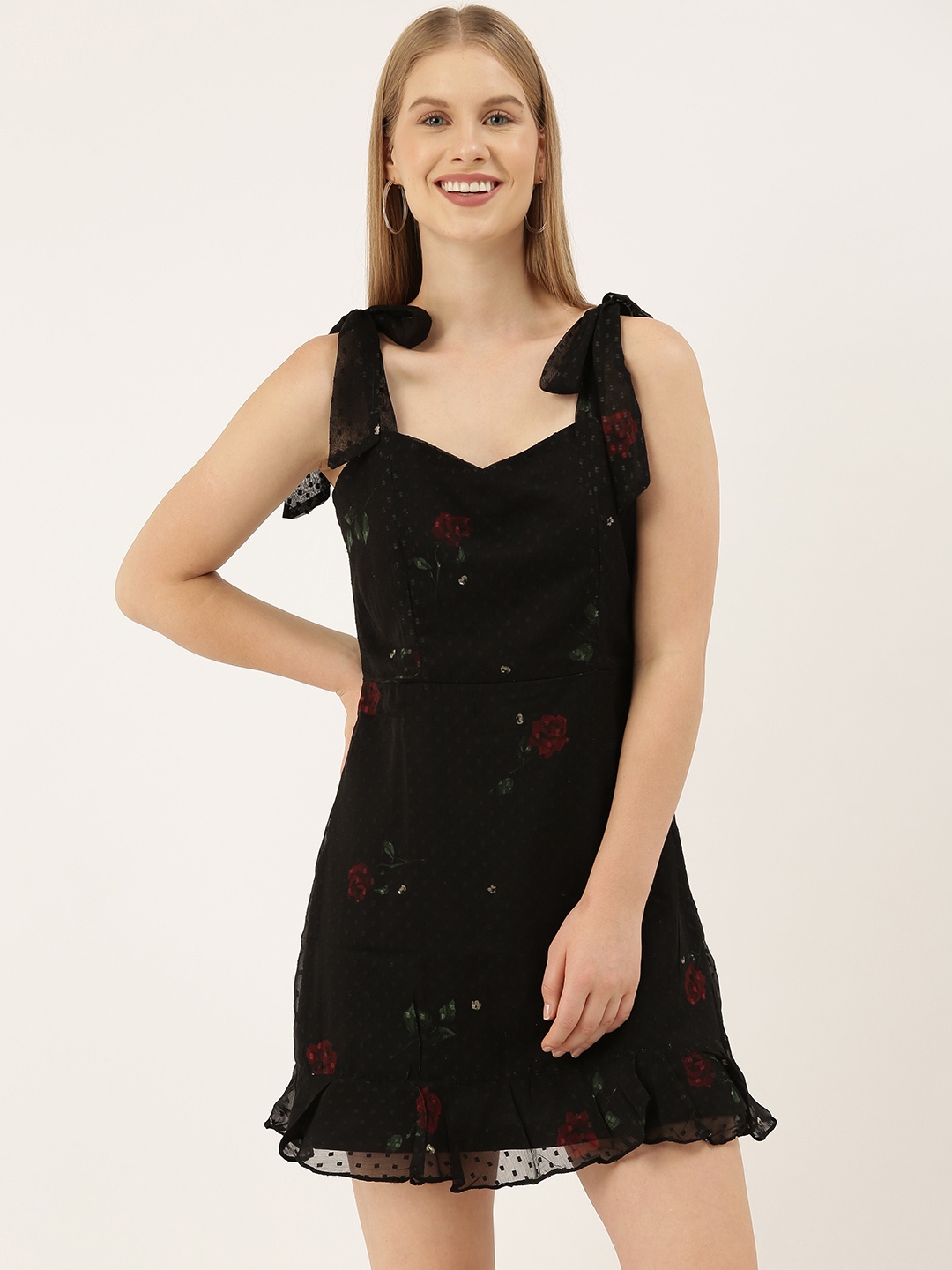 

AND Women Black Self Design Fit and Flare Dress