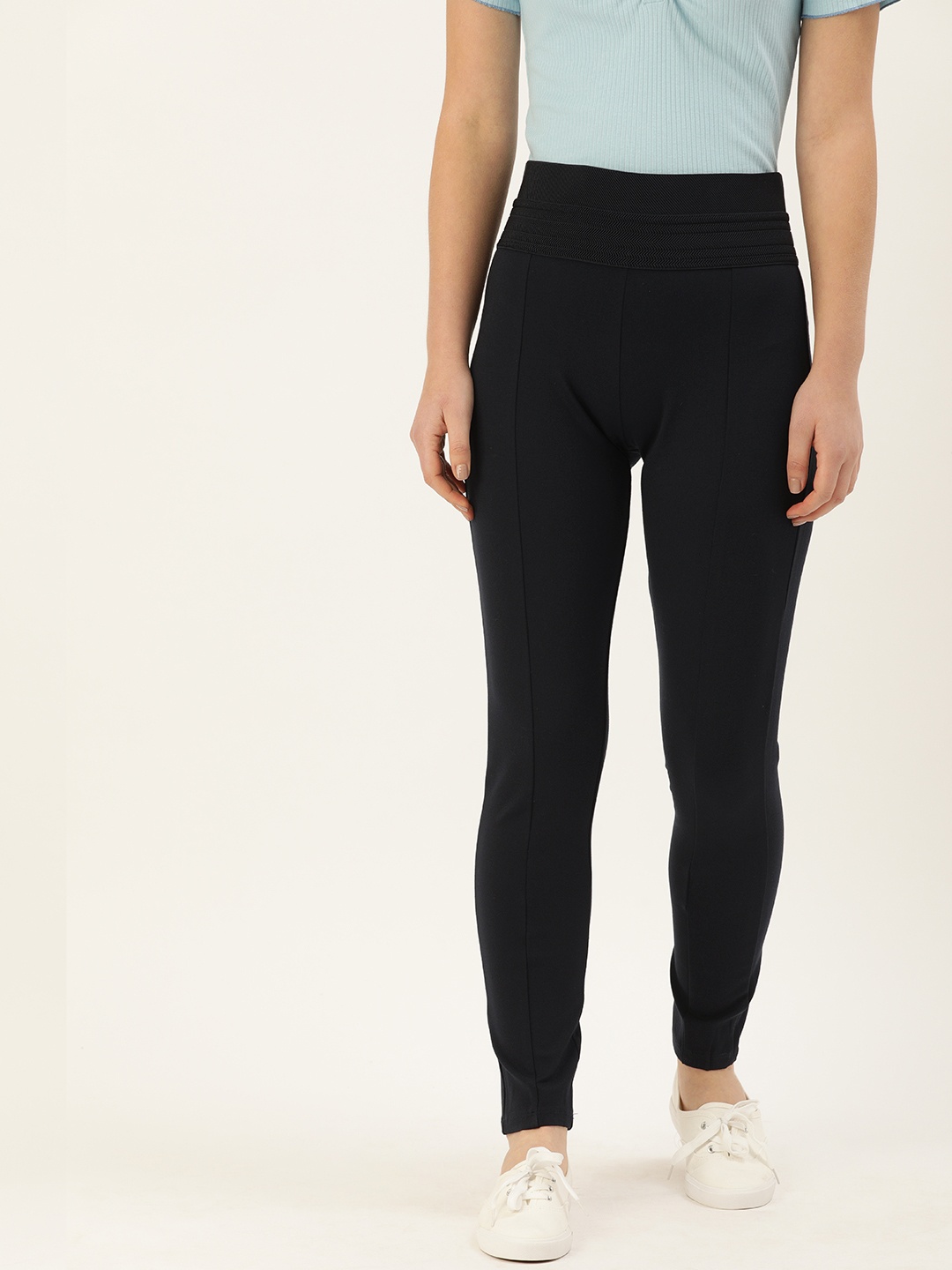 

AND Women Navy Blue Slim Fit Solid Treggings