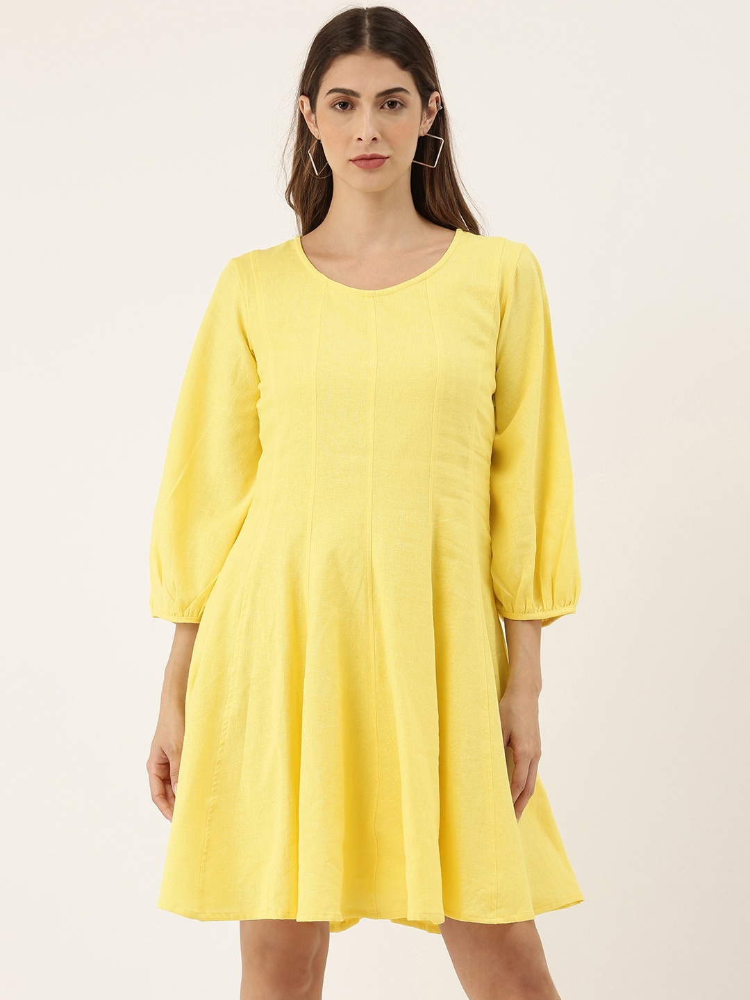 

AND Women Yellow Solid A-Line Dress