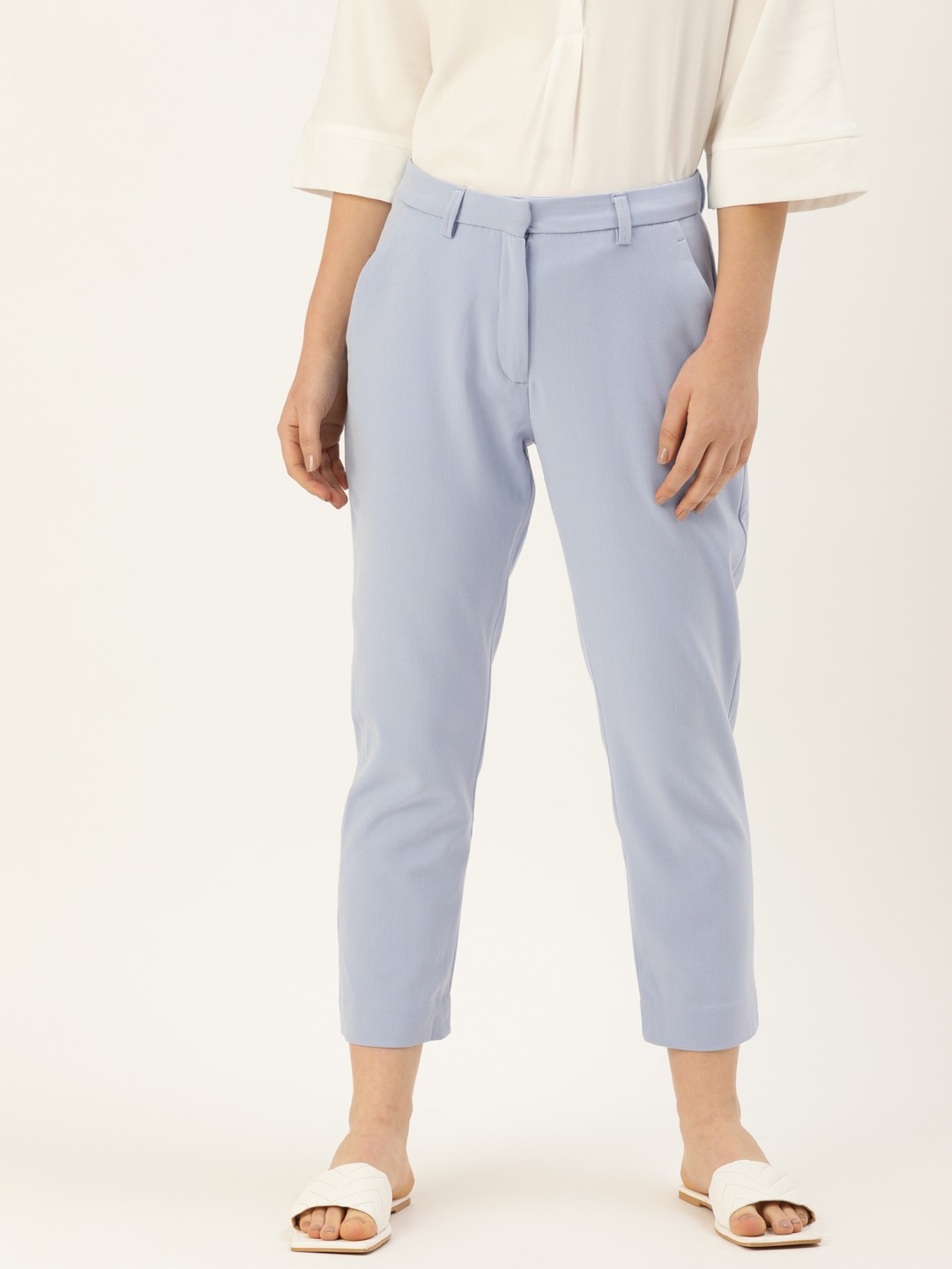 

AND Women Blue Tapered Fit Solid Regular Trousers