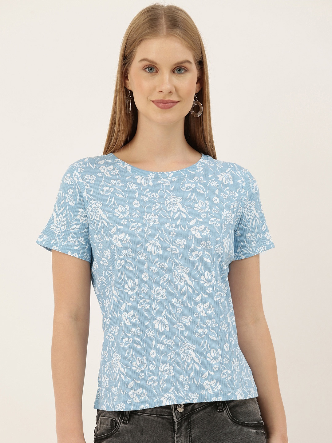 

And Blue Floral Printed Regular Top