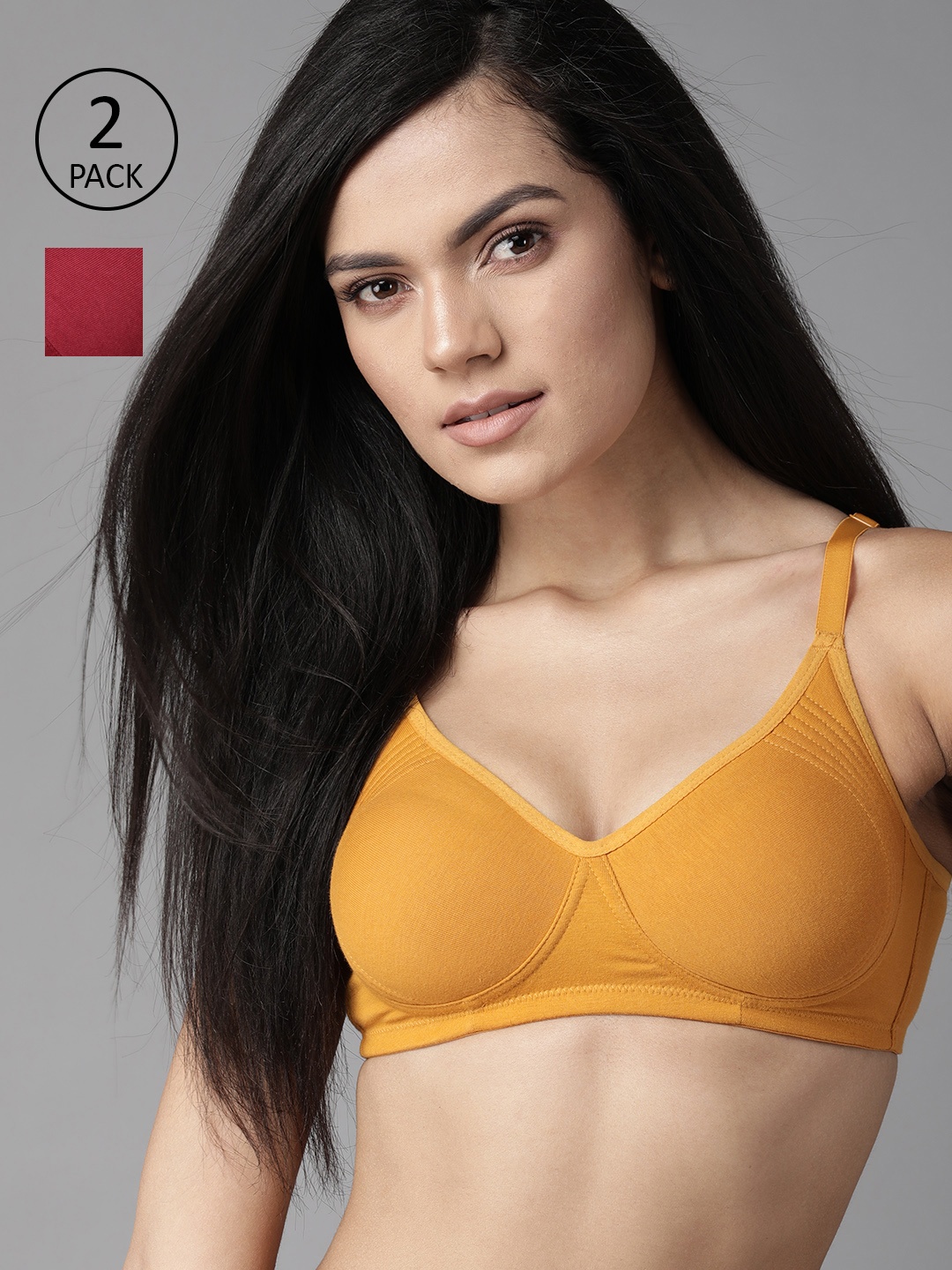 

Roadster Pack Of Two Solid Non-Wired Non Padded T-shirt Bra RDST-BRA-ENC-01, Maroon