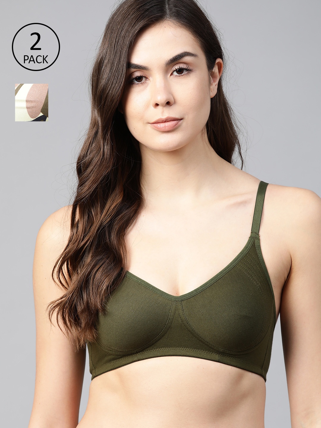 

Roadster Pack of 2 Medium Coverage Non Padded Everyday Bras RDST-BRA-ENC-01, Olive