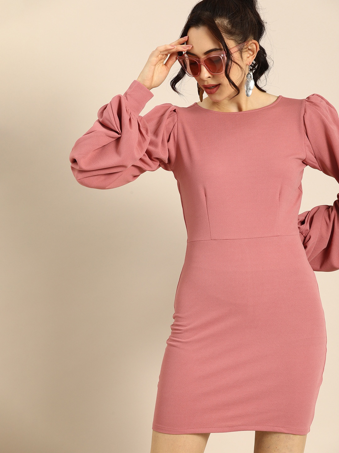 

Athena Puff Sleeves Bodycon Dress, Pink