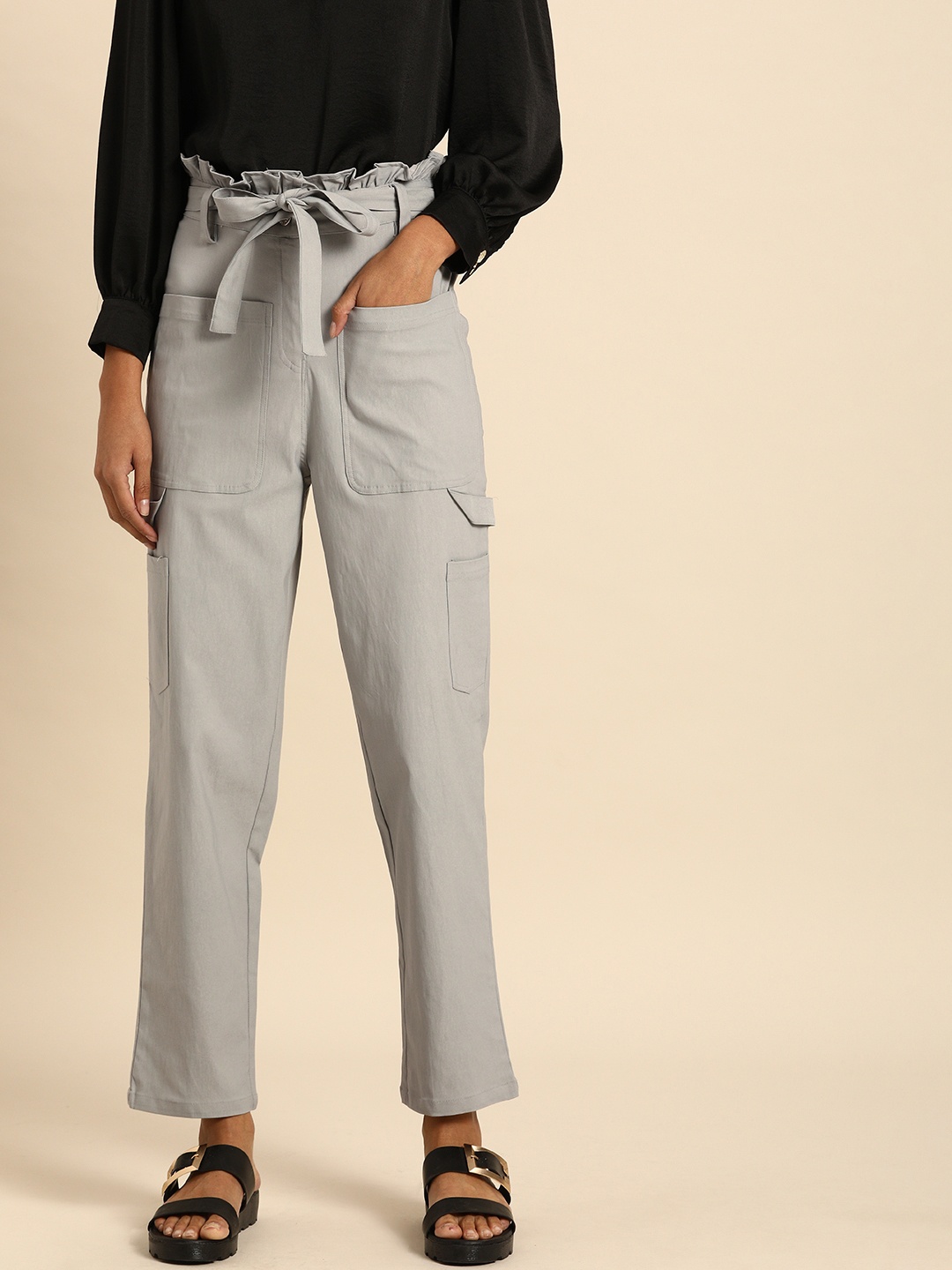

Athena Women Grey Smart Regular Fit Solid Regular Trousers