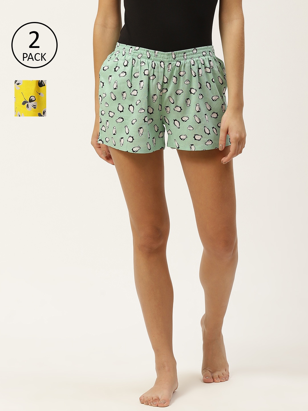 

ETC Women Pack of Two Printed Lounge Shorts, Green
