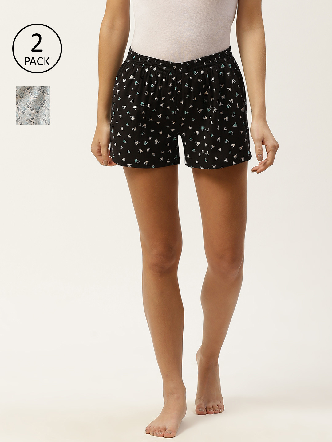

ETC Women Pack of Two Printed Lounge Shorts, Black