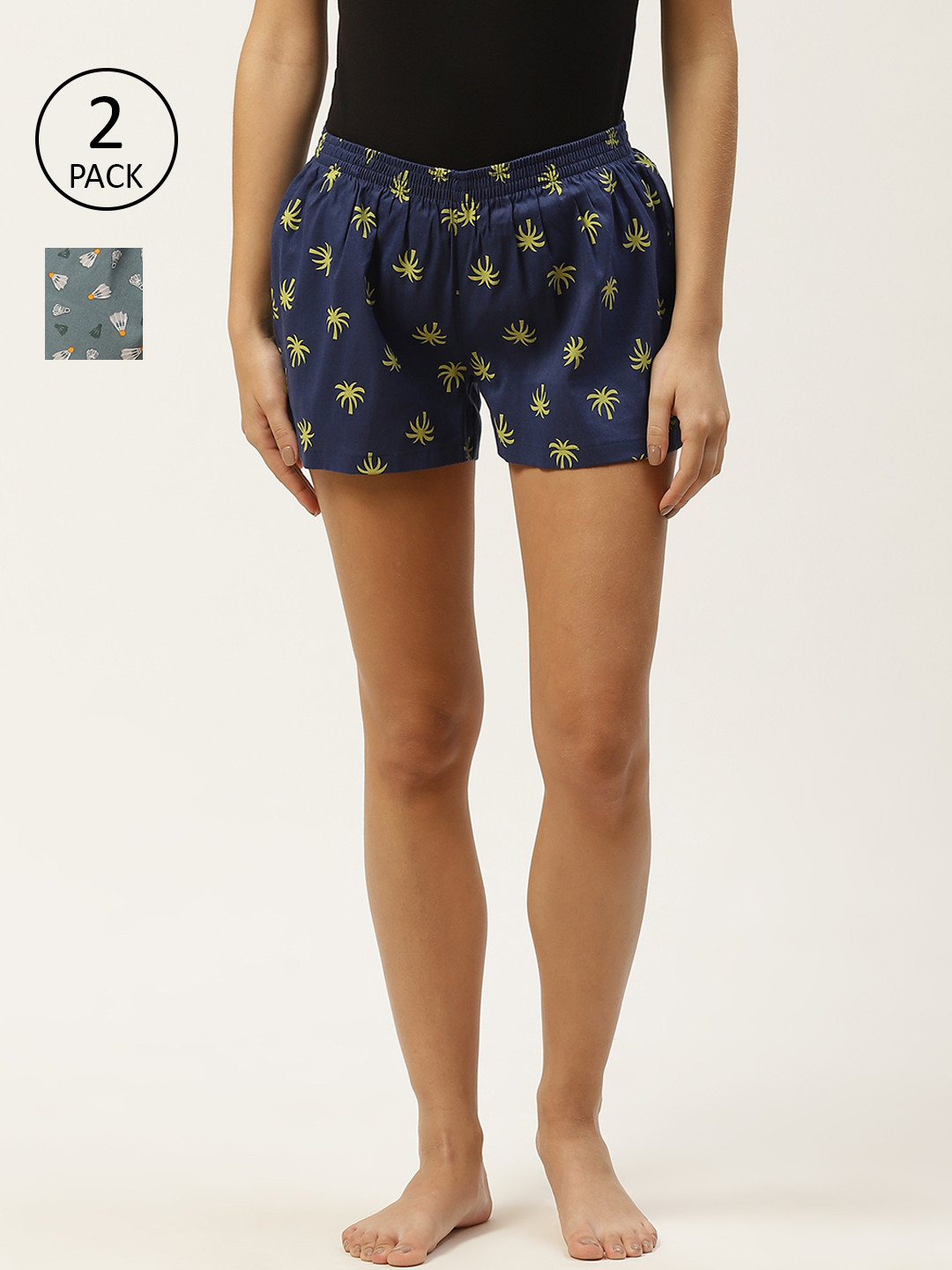 

ETC Women Pack of Two Printed Lounge Shorts, Grey