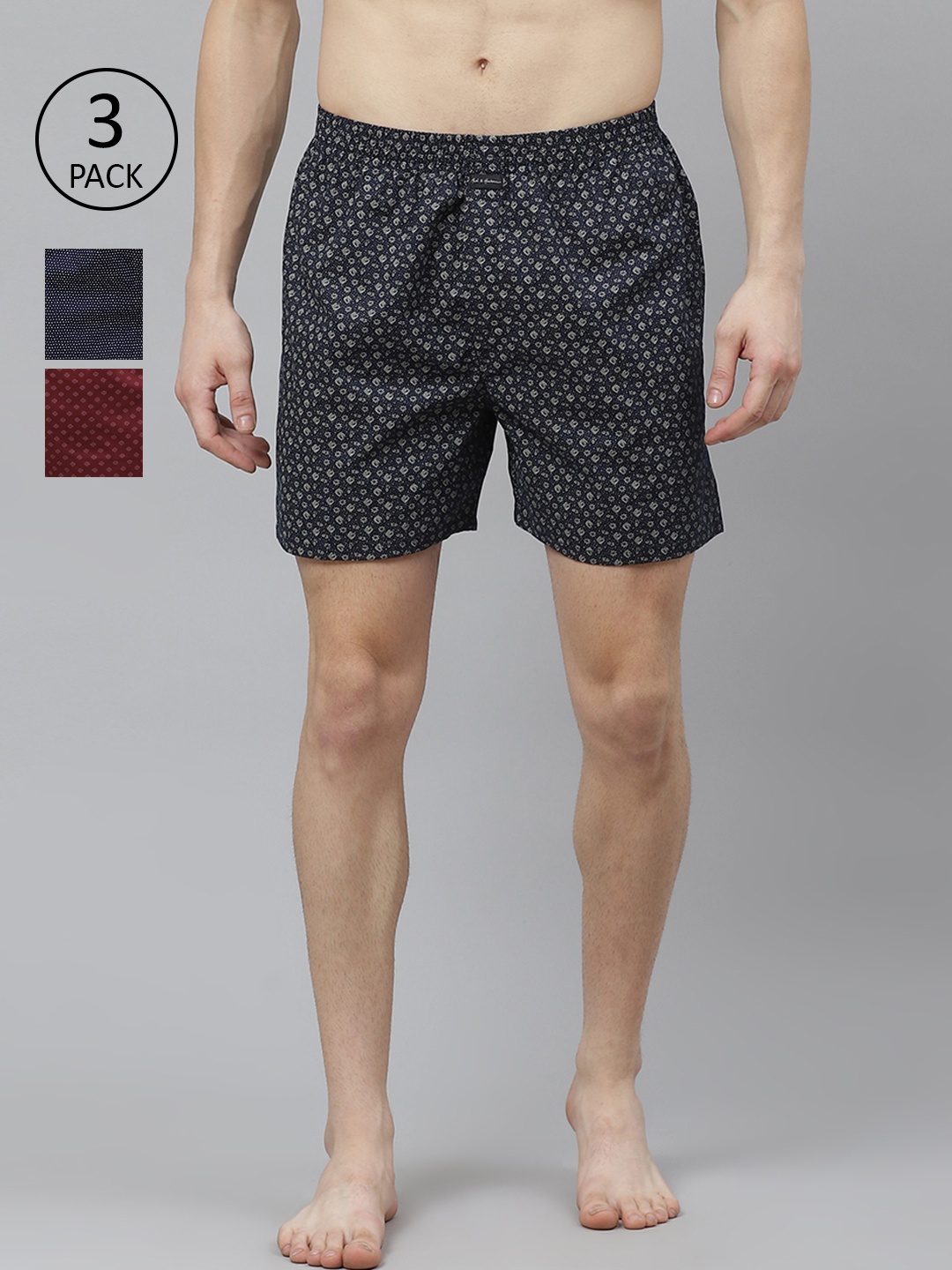 

Mast & Harbour Men Pack Of 3 Pure Cotton Boxers, Maroon