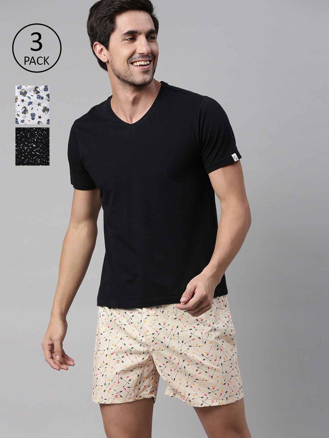 

Mast & Harbour Men Printed Boxers Pack of 3, Black