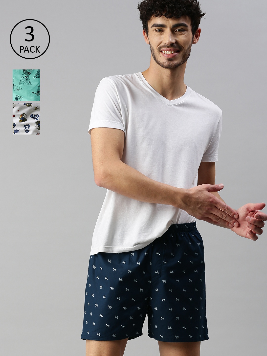 

Mast & Harbour Men Pack of 3 Printed Boxers 03AK, White