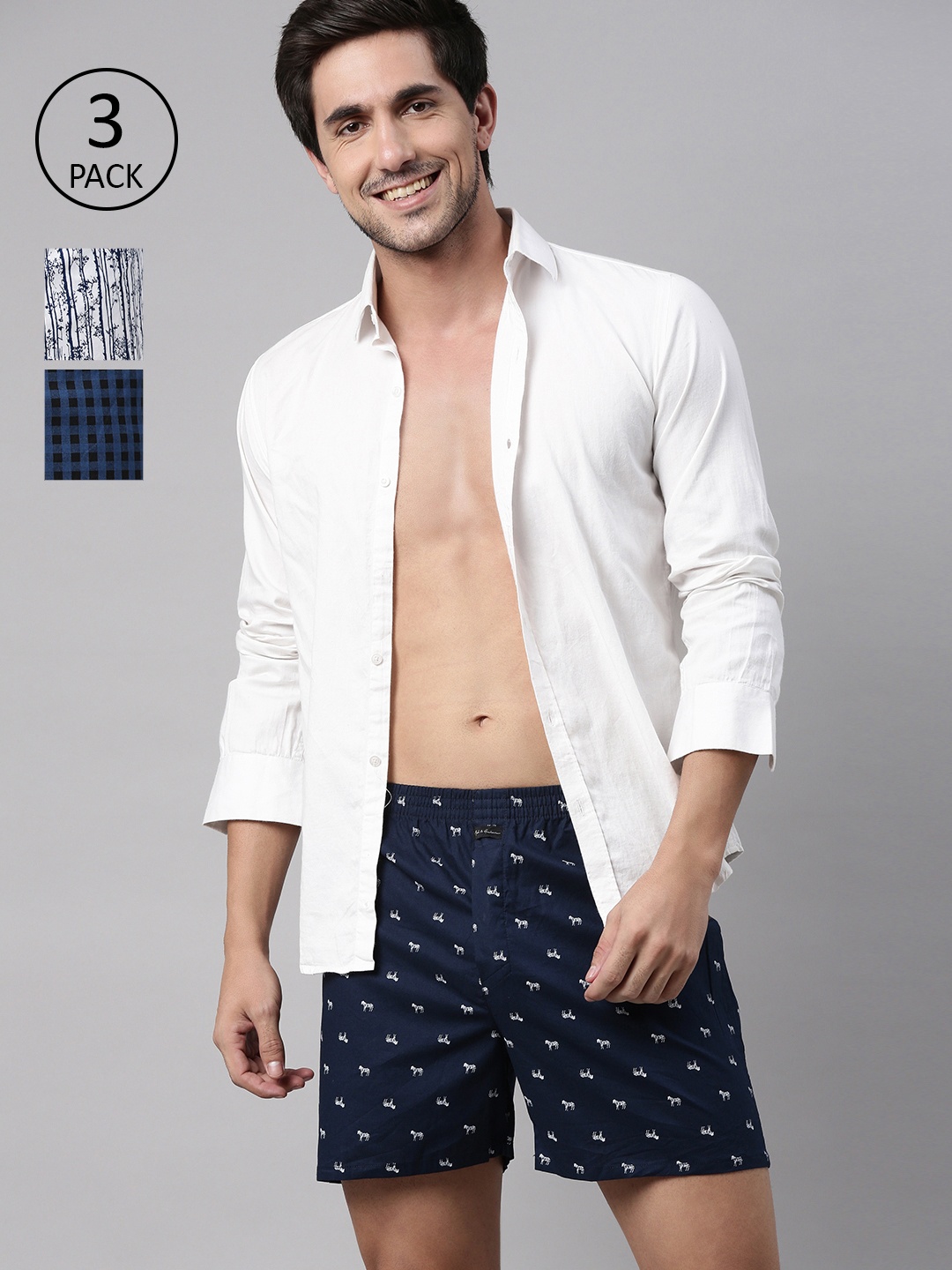 

Mast & Harbour Men Printed Boxers Pack of 3, Navy blue