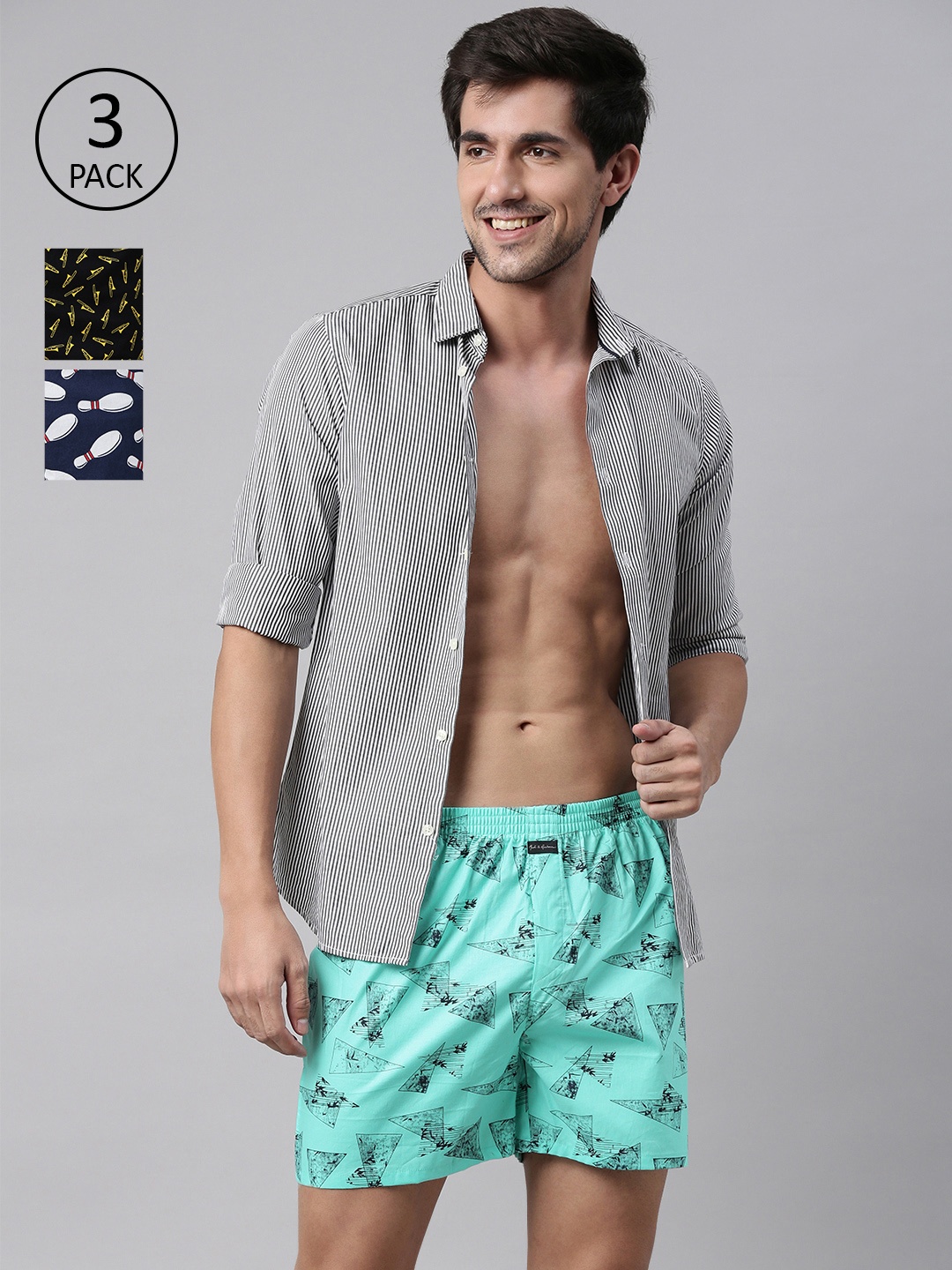 

Roadster Men Pack of 3 Pure Cotton Boxers MNH-KEN-MBOX, Sea green