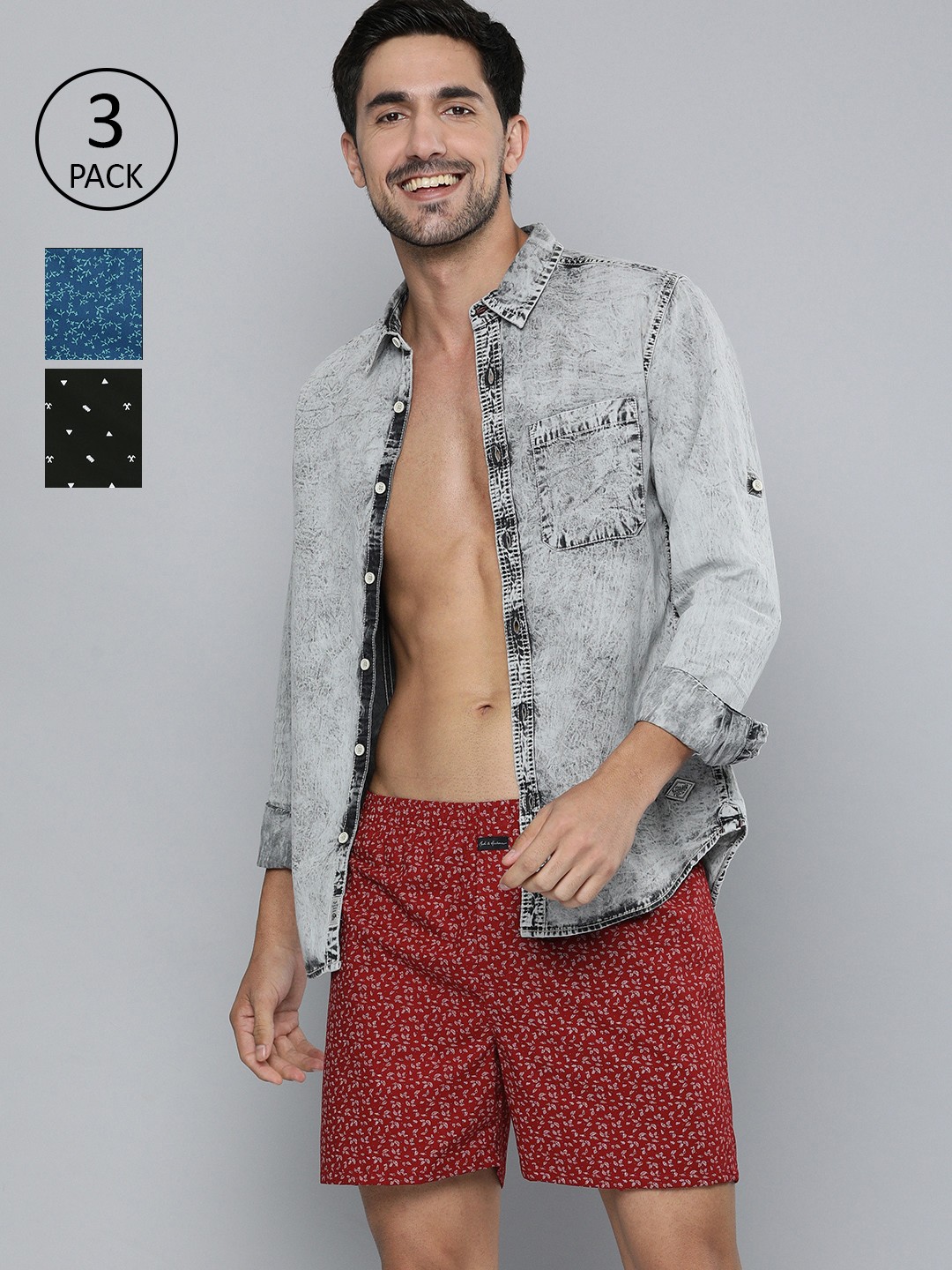 

Mast & Harbour Men Pack of 3 Printed Pure Cotton Boxers, Maroon
