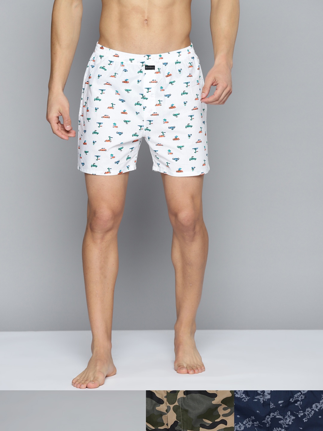 

Mast & Harbour Men Pack of 3 Pure Cotton Printed Boxers 03BU, Navy blue