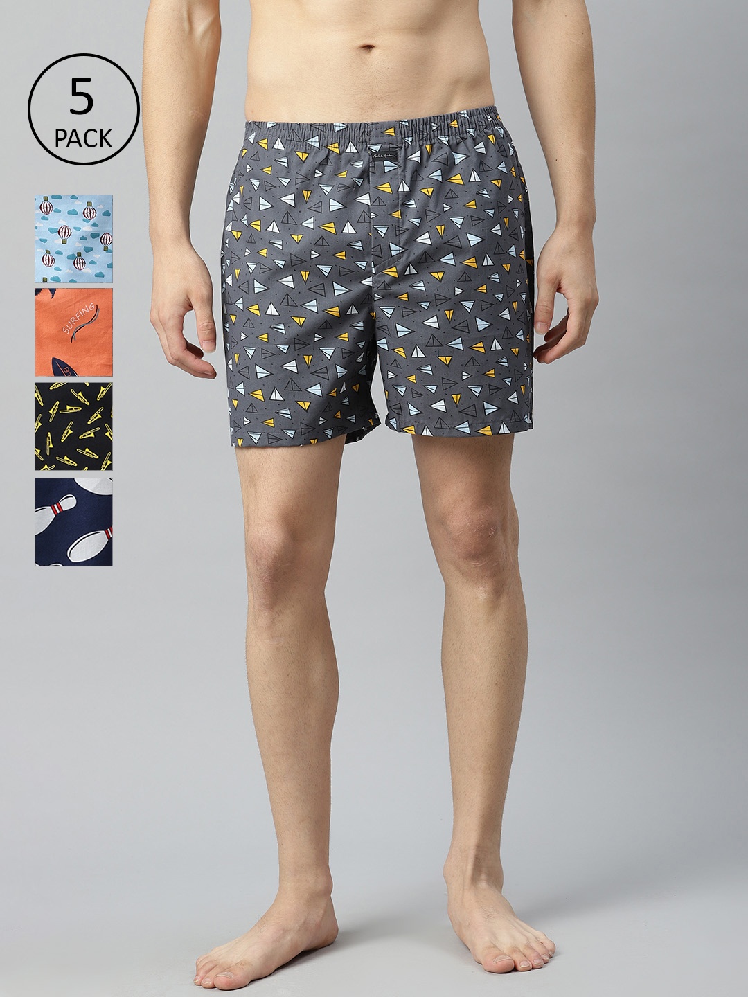 

Mast & Harbour Men Pack Of 5 Printed Pure Cotton Boxers MNH-KEN-MBOX- PRINT-05BC, Navy blue