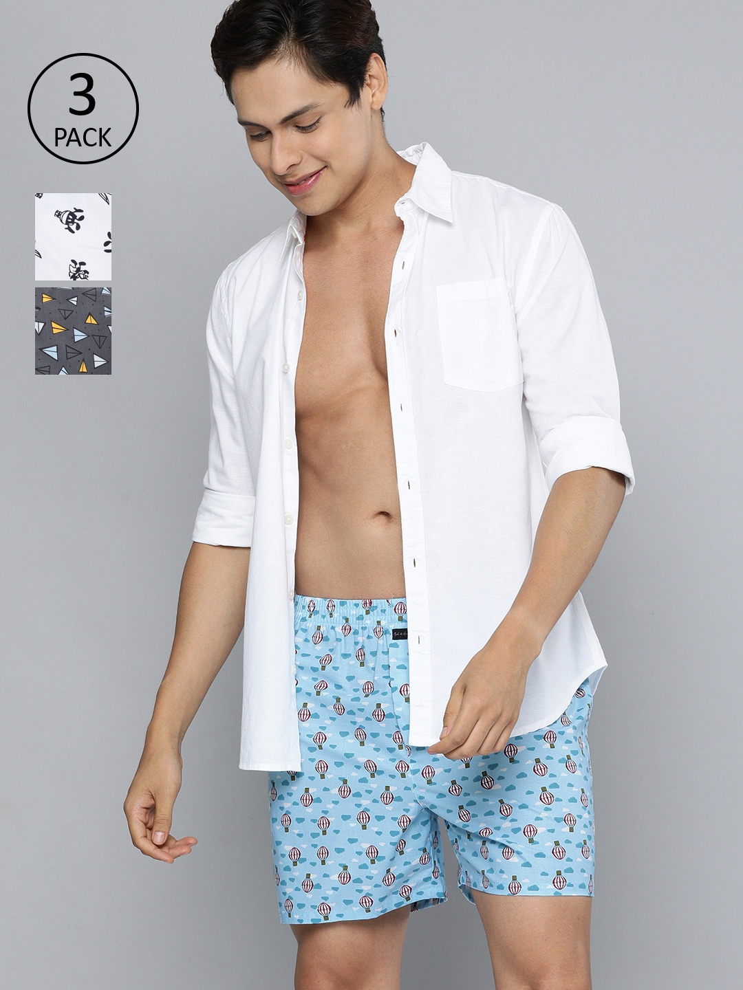 

Mast & Harbour Men's Pack of 3 Printed Boxers, White