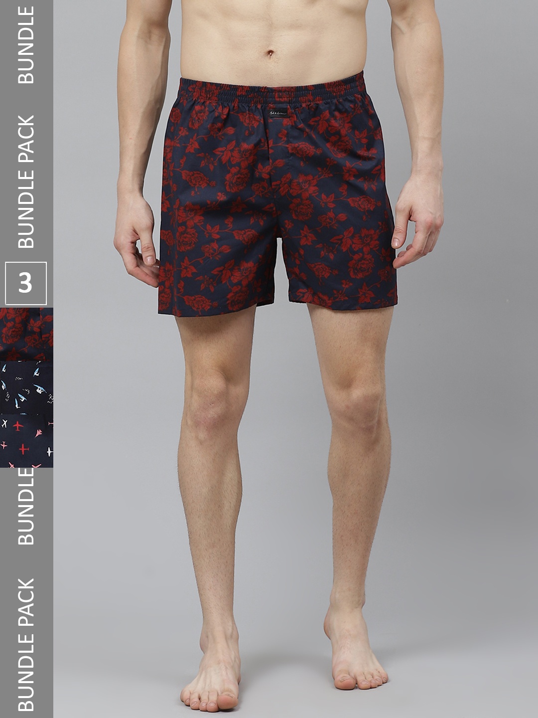 

Mast & Harbour Men Pack Of 3 Pure Cotton Boxers, Navy blue