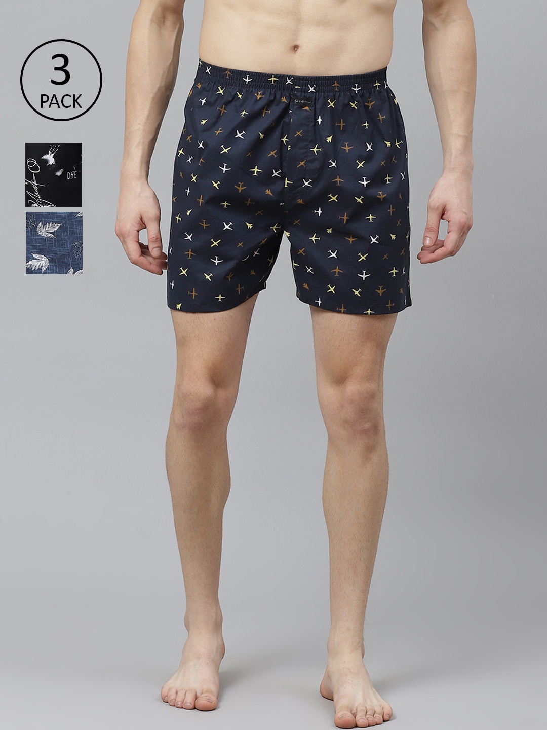 

Mast & Harbour Men Pack Of 3 Pure Cotton Boxers, Black