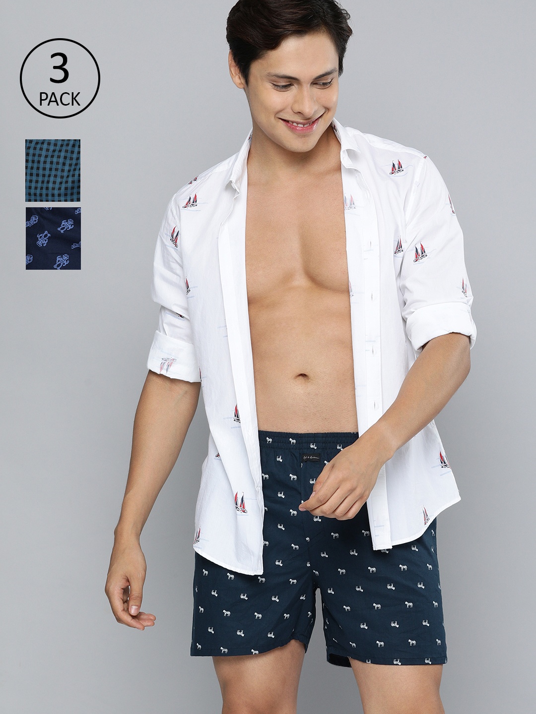 

Mast & Harbour Men's Pack of 3 Printed Boxers, Blue