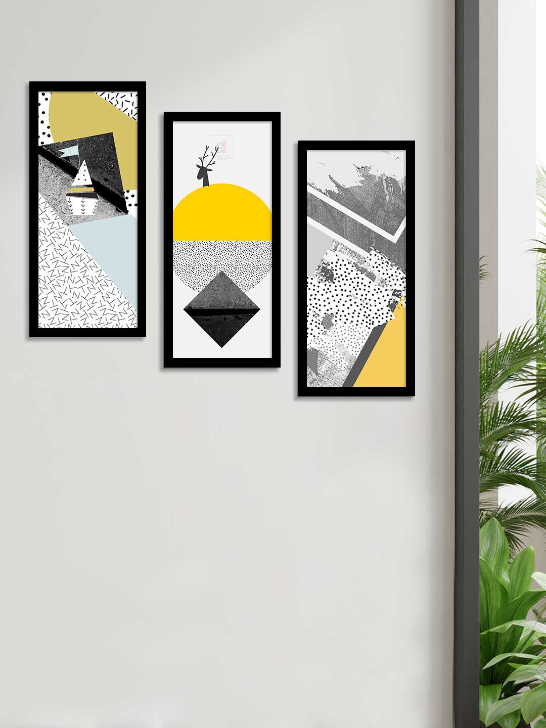 

Art Street Set Of 3 Black & Yellow Printed Street Framed Canvas Wall Art, White
