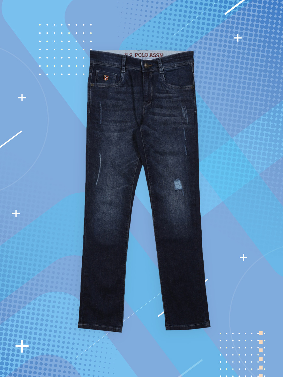 

U.S. Polo Assn. Kids Boys Navy Blue Slim Fit Mid-Rise Mildly Distressed Jeans