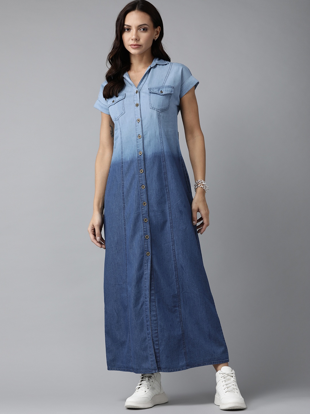 

Roadster Women Blue Ombre Pure Cotton Maxi Dress