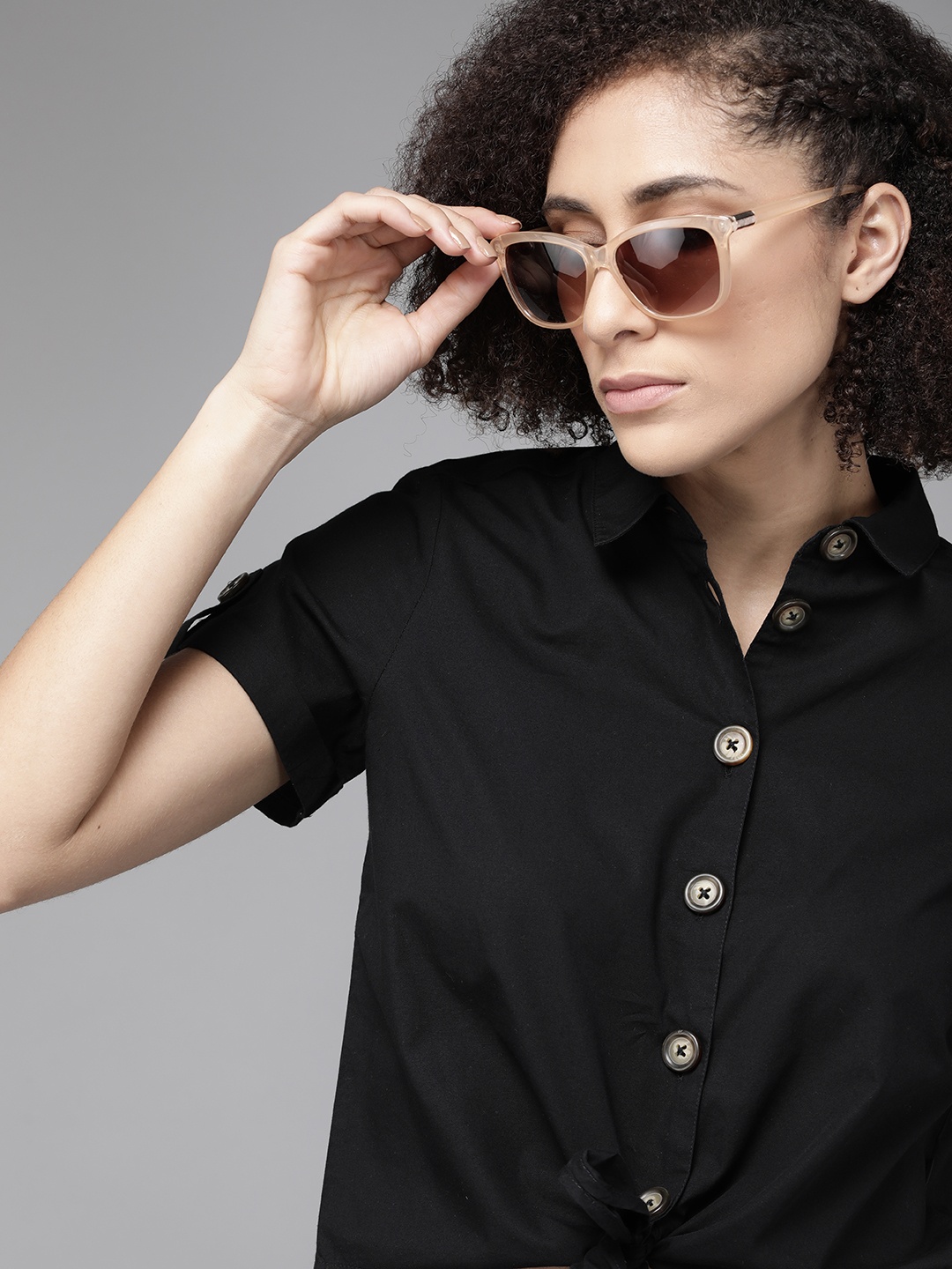 

Roadster Women Black Cotton Casual Shirt