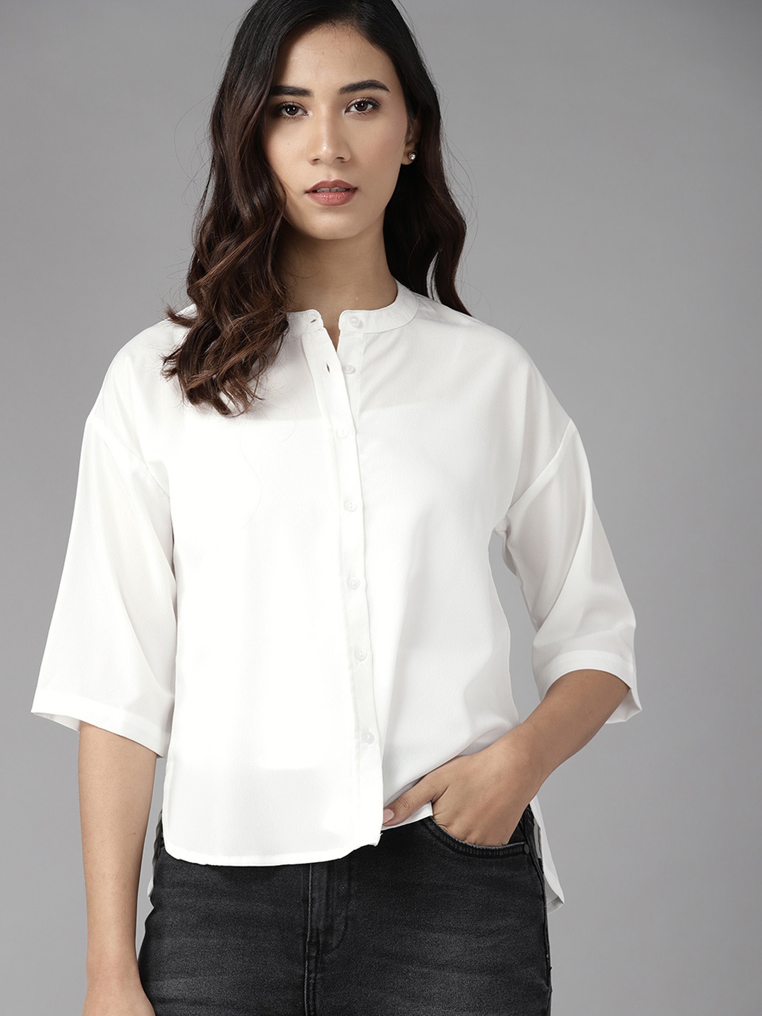 

Roadster Women White Semi Sheer Extended Sleeves Casual Shirt