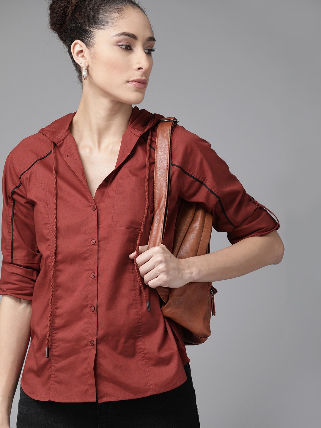 

Roadster X DISCOVERY ADVENTURES Women Rust Red Shirt with Hidden Vents