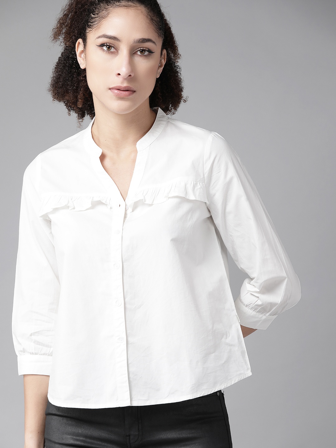 

Roadster Women White Pure Cotton Opaque Casual Shirt