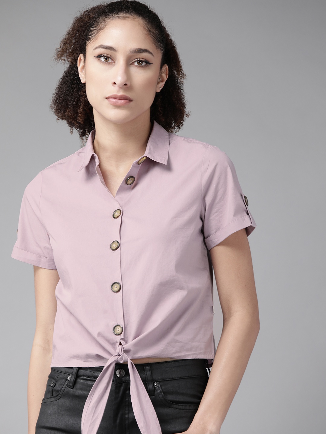 

Roadster Women Lavender Pure Cotton Opaque Casual Shirt