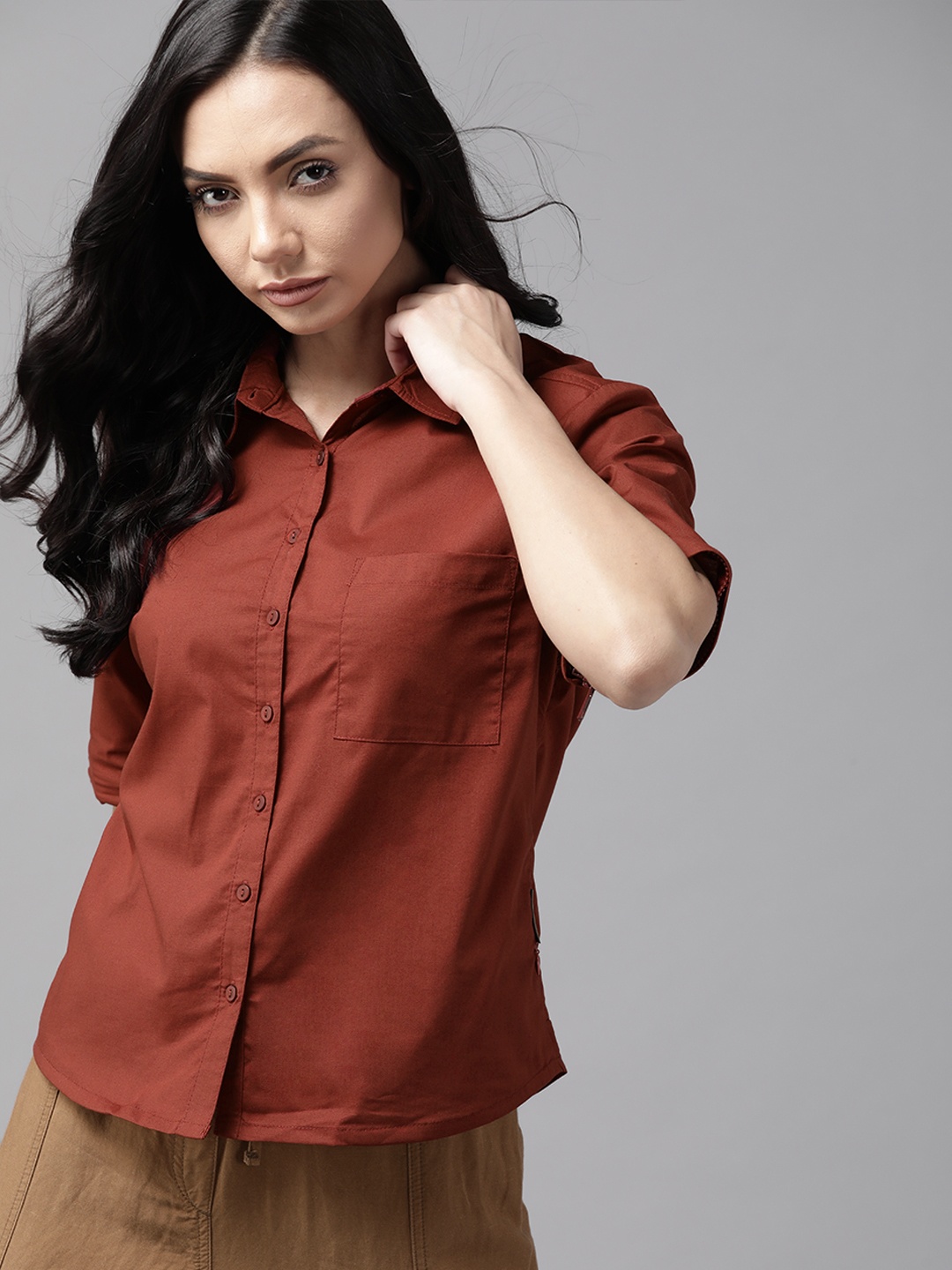 

Roadster X Discovery Adventure Women Maroon Pure Cotton Opaque Casual Shirt