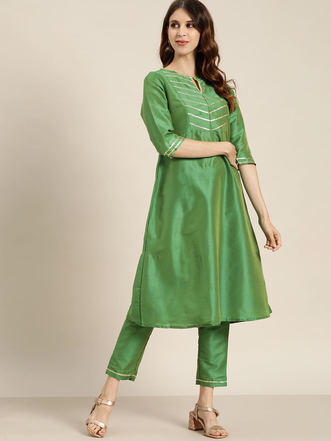 

all about you Women Green Yoke Design Gotta Patti Kurta with Trousers