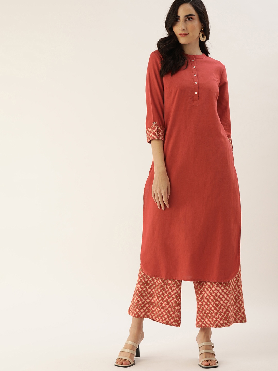 

all about you Women Red Pure Cotton Kurta with Palazzos