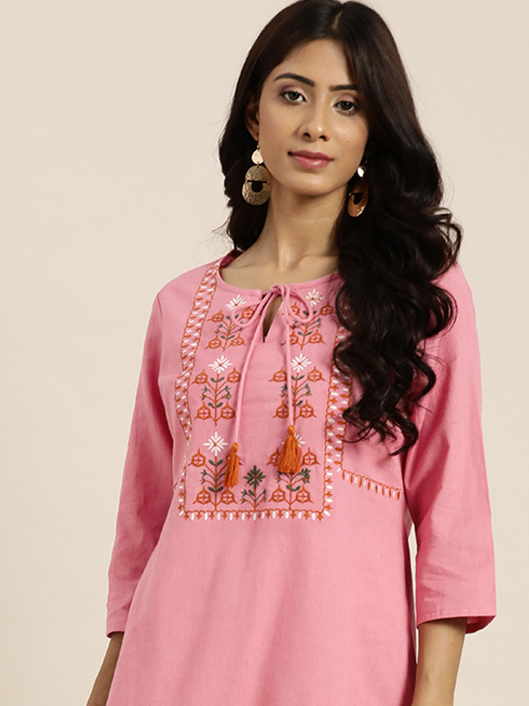 

all about you Women Pink Ethnic Motifs Yoke Design Thread Work Kurta with Palazzos