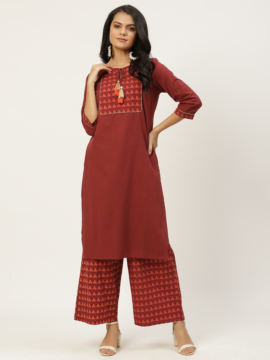

all about you Women Maroon Kurta with Palazzos