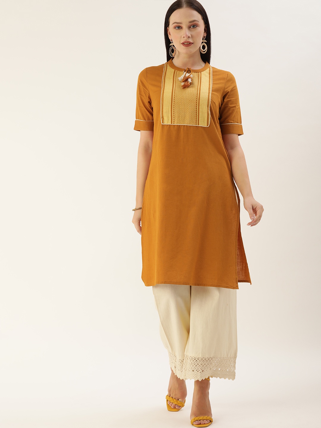

all about you Women Yellow Yoke Design Pure Cotton Kurta with Palazzos