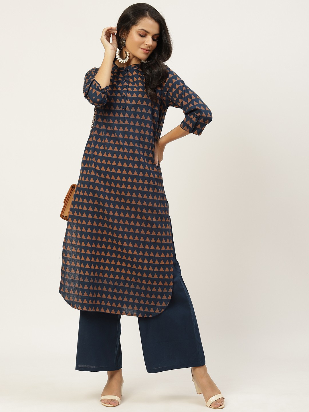

all about you Women Navy Blue Printed Kurta with Palazzos