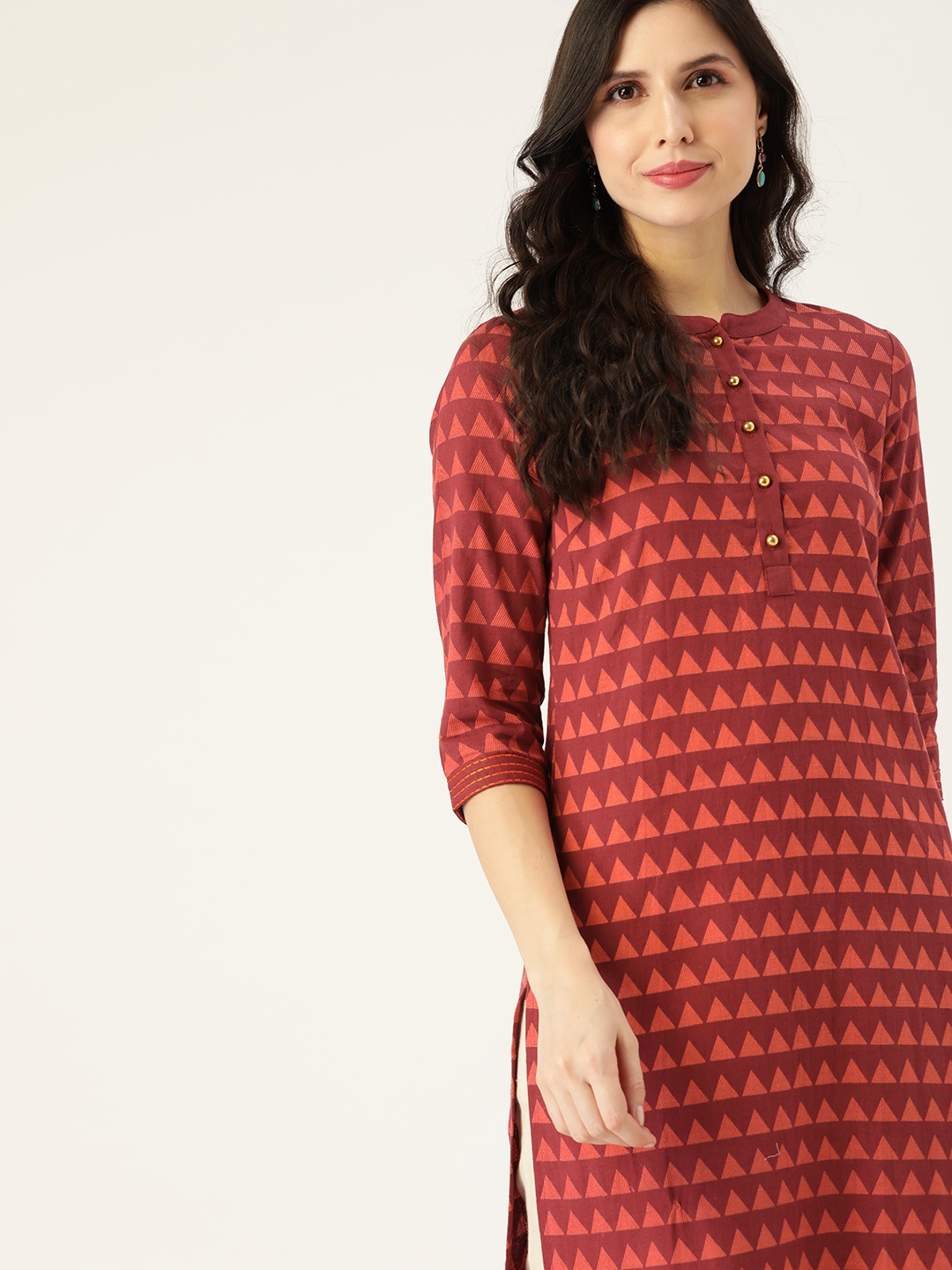 

all about you Women Maroon Geometric Printed Kurta